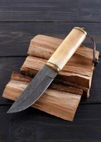 Gebrauchsmesser Mit Knochengriff U. Lederscheide, Damaststahl 5 Gebrauchsmesser Mit Knochengriff U. Lederscheide, Damaststahl – Bild 3