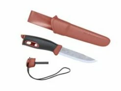 Morakniv Gürtelmesser COMPANION SPARK, Rostfreier Stahl, Roter TPE-Griff, Feuerstarter, Polymer-Scheide