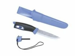 Morakniv Gürtelmesser COMPANION SPARK, Rostfreier Stahl, Blauer TPE-Griff, Feuerstarter, Polymer-Scheide