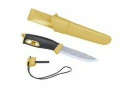 Morakniv Gürtelmesser COMPANION SPARK, Rostfreier Stahl, Gelber TPE-Griff, Feuerstarter, Polymer-Scheide