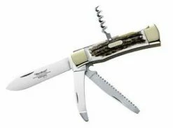 Puma Jagdmesser Saubart, Rostfreier Sandvik-Stahl 14C28N, Pakkaholz, Neusilberknebel, Lederscheide