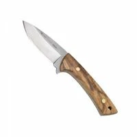 Puma IP Gürtelmesser, Stahl AN.58, Olivenholz-Griffschalen, Fangriemen-Oese, Braune Lederscheide Mit Gürtelschlaufe